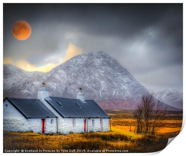 Blood Moon Over Black Rock Cottage Glen Coe Print by Tylie Duff Photo Art