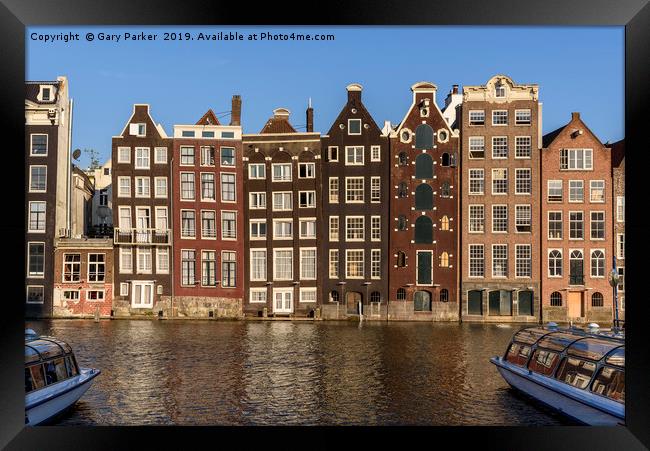 Tall Dutch houses, overlooking an Amsterdam canal Framed Print by Gary Parker
