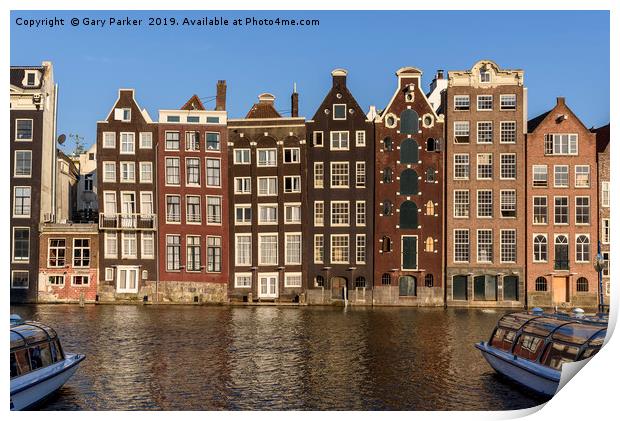 Tall Dutch houses, overlooking an Amsterdam canal Print by Gary Parker