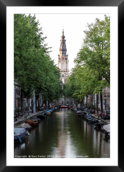 Amsterdam canal and Zuiderkerk Church Framed Mounted Print by Gary Parker