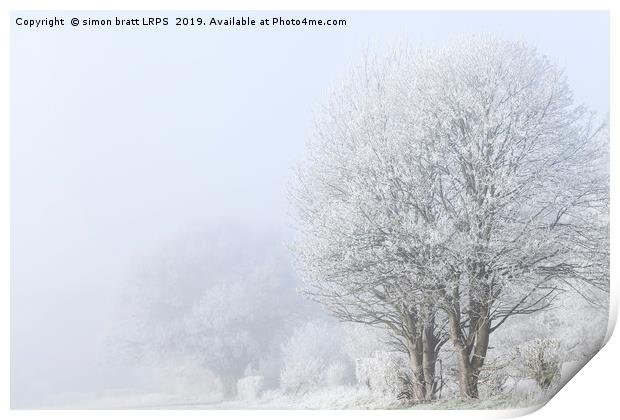 Winter landscape in Norfolk England with frozen fo Print by Simon Bratt LRPS