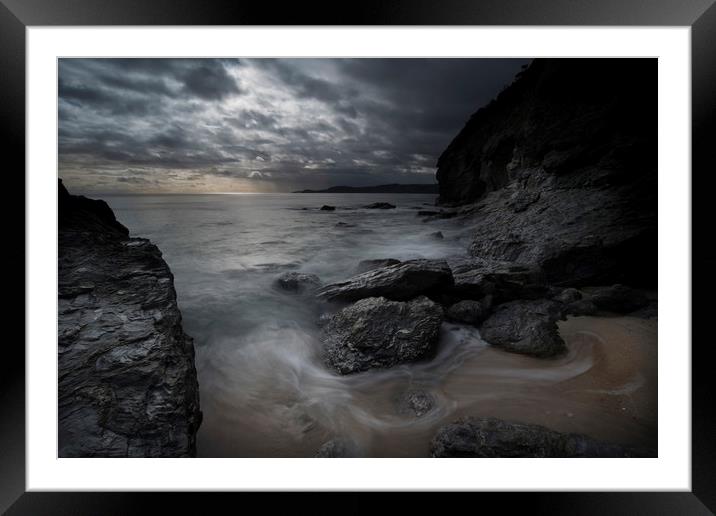 Rugged Cornwall coastline at dusk Framed Mounted Print by Eddie John