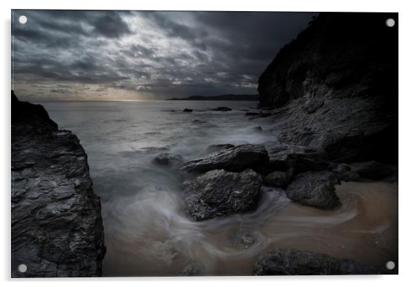 Rugged Cornwall coastline at dusk Acrylic by Eddie John