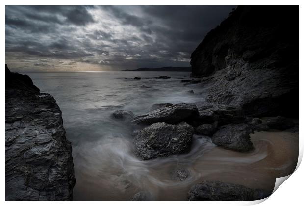 Rugged Cornwall coastline at dusk Print by Eddie John