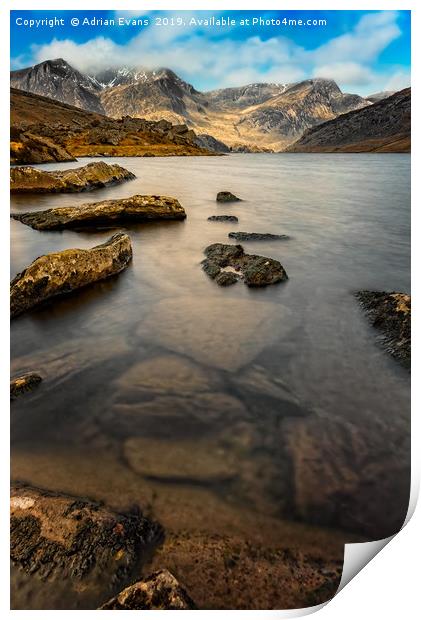 Ogwen Lake Snowdonia Print by Adrian Evans