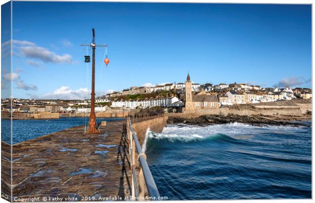 Porthleven Clock Tower Cornwall Canvas Print by kathy white