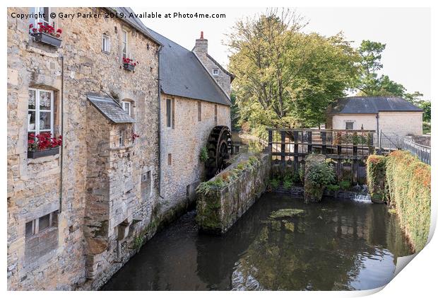 A watermill and a lock in Bayeux (France). Print by Gary Parker
