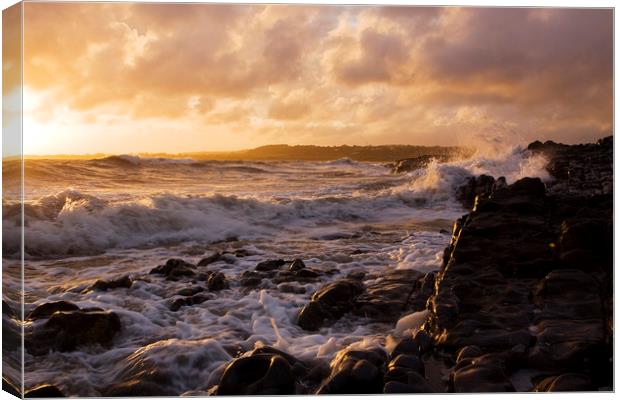 Ogmore on Sea at sunset Canvas Print by Jenny Hibbert