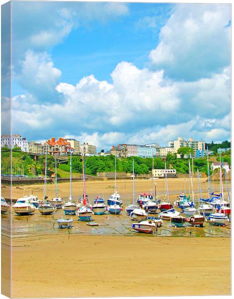 Tenby Harbour.Tide out. Canvas Print by paulette hurley
