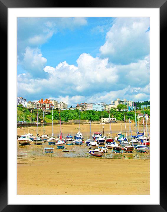 Tenby Harbour.Tide out. Framed Mounted Print by paulette hurley