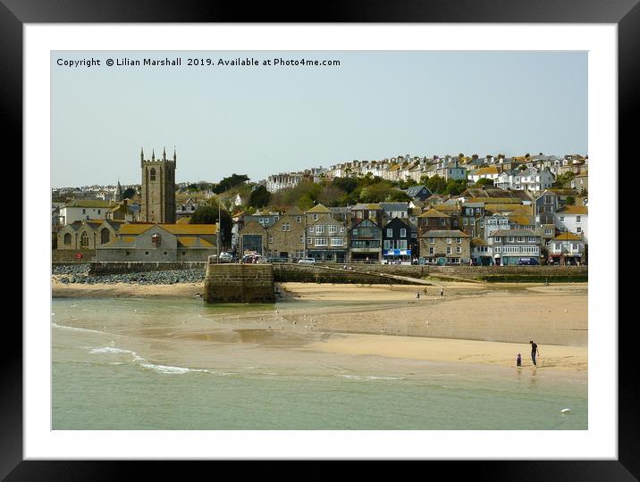 St Ives Promenade and Harbour Beach.  Framed Mounted Print by Lilian Marshall
