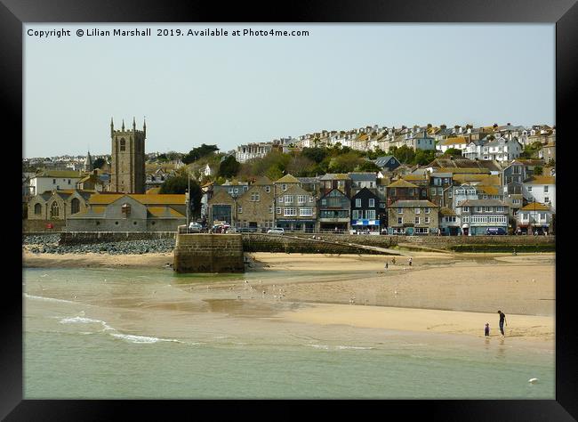 St Ives Promenade and Harbour Beach.  Framed Print by Lilian Marshall