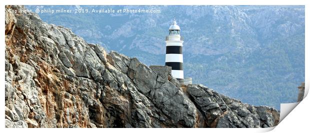 Lighthouse on the cliffs Print by philip milner