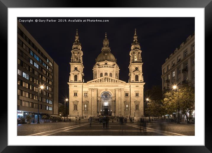 St. Stephen's Basilica, in Budapest, lit up Framed Mounted Print by Gary Parker