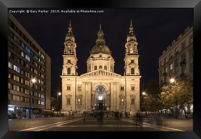 St. Stephen's Basilica, in Budapest, lit up Framed Print by Gary Parker