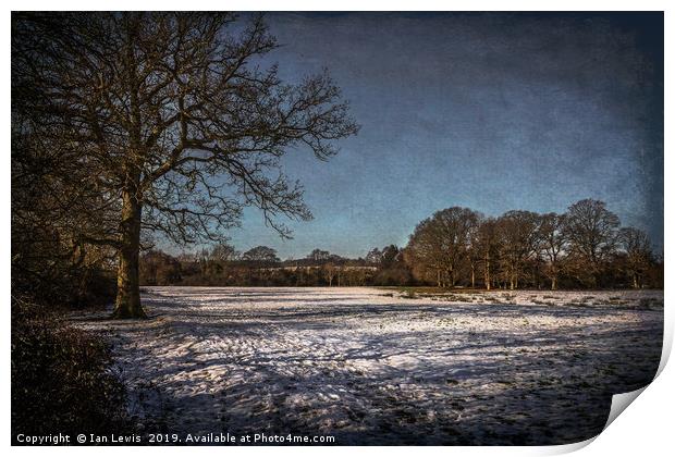 Snowy Tidmarsh Meadows Print by Ian Lewis