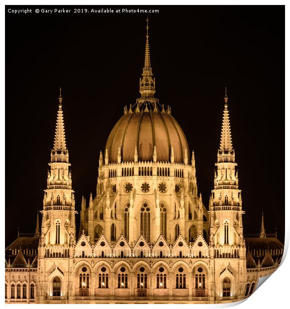 The main dome of the Hungarian parliament building Print by Gary Parker