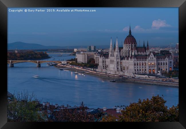 Budapest Parliament building, in the early evening Framed Print by Gary Parker