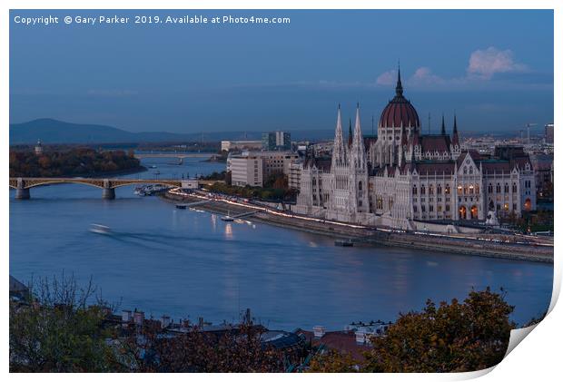 Budapest Parliament building, in the early evening Print by Gary Parker