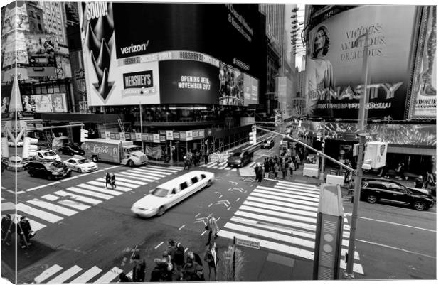 Stretch Limousine Times Square Canvas Print by David Pyatt
