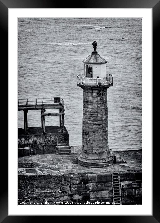 Whitby pier lighthouse Framed Mounted Print by Graham Moore