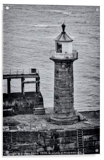 Whitby pier lighthouse Acrylic by Graham Moore