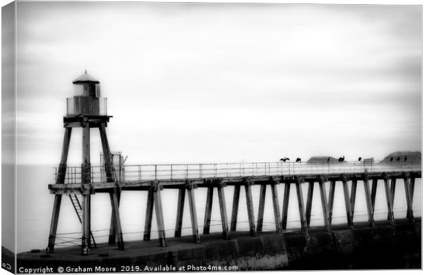Whitby harbour pier monochrome Canvas Print by Graham Moore