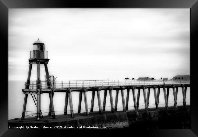 Whitby harbour pier monochrome Framed Print by Graham Moore
