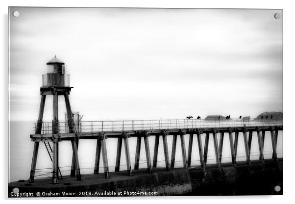 Whitby harbour pier monochrome Acrylic by Graham Moore