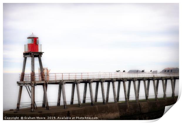 Whitby harbour pier Print by Graham Moore