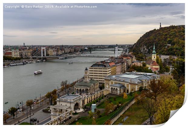 The river Danube, through Budapest, looking south  Print by Gary Parker