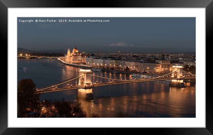 River Danube, Budapest, at night Framed Mounted Print by Gary Parker