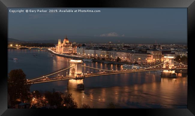 River Danube, Budapest, at night Framed Print by Gary Parker