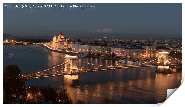River Danube, Budapest, at night Print by Gary Parker