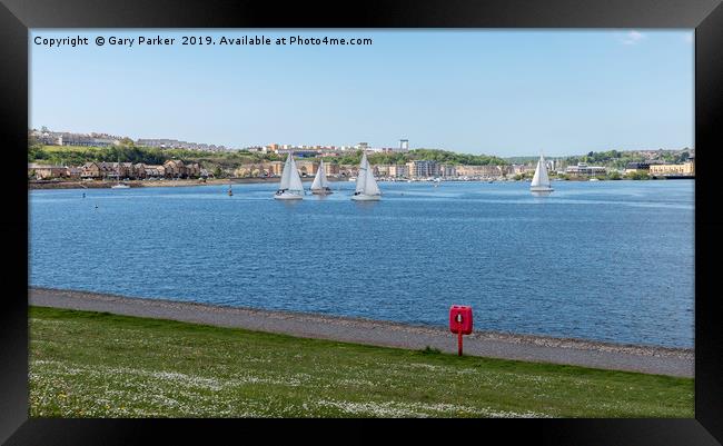 Cardiff Bay view of the water, with sailing boats	 Framed Print by Gary Parker
