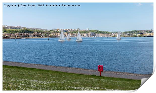 Cardiff Bay view of the water, with sailing boats	 Print by Gary Parker