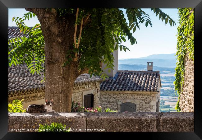 Cat sat on the wall Gordes France Framed Print by Chris Warren