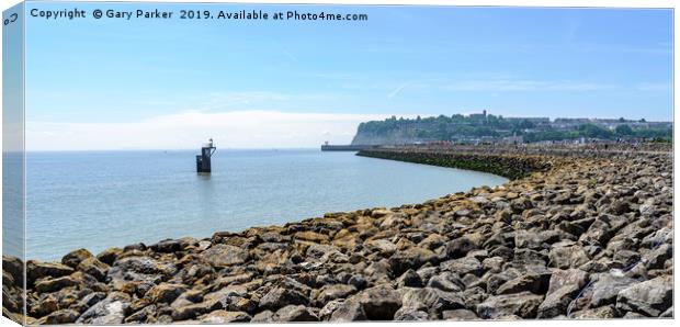  Cardiff Bay, South Wales. Large stone breakwater Canvas Print by Gary Parker