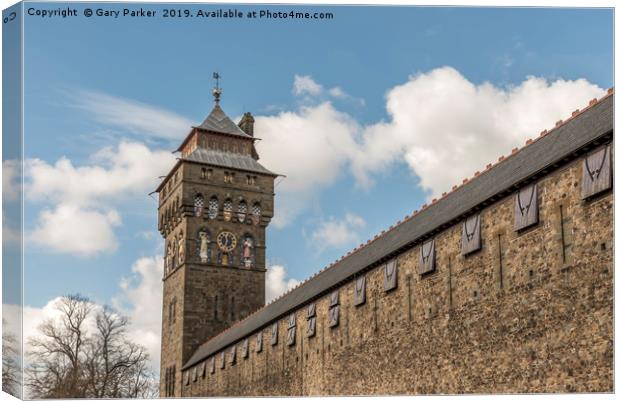Cardiff castle walls and tower, in Wales  Canvas Print by Gary Parker