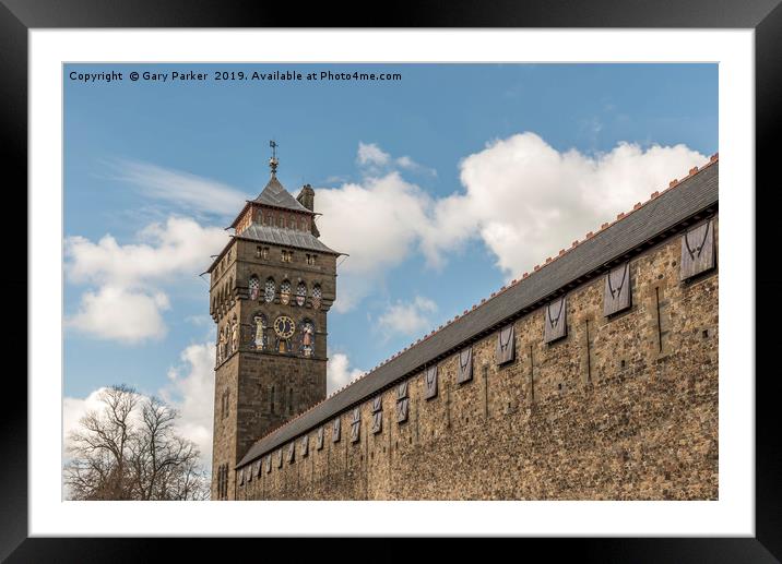 Cardiff castle walls and tower, in Wales  Framed Mounted Print by Gary Parker