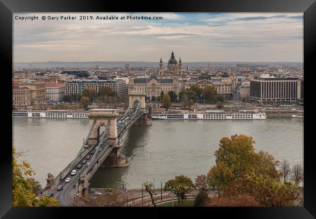 Szechenyi chain bridge budapest, on the Danube Framed Print by Gary Parker