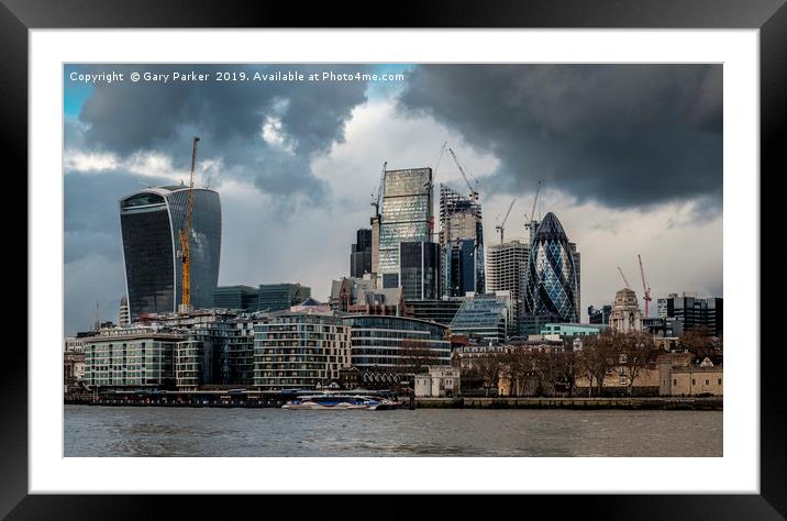 City of London skyline, from the south bank Framed Mounted Print by Gary Parker