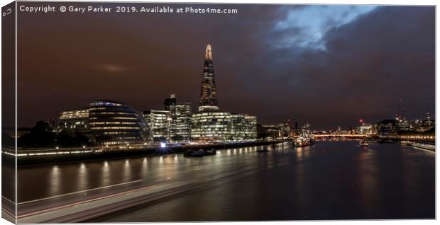 London Skyline, including the Shard, at night Canvas Print by Gary Parker