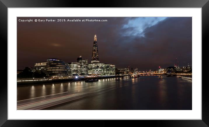 London Skyline, including the Shard, at night Framed Mounted Print by Gary Parker