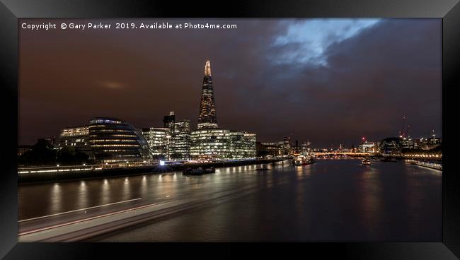 London Skyline, including the Shard, at night Framed Print by Gary Parker