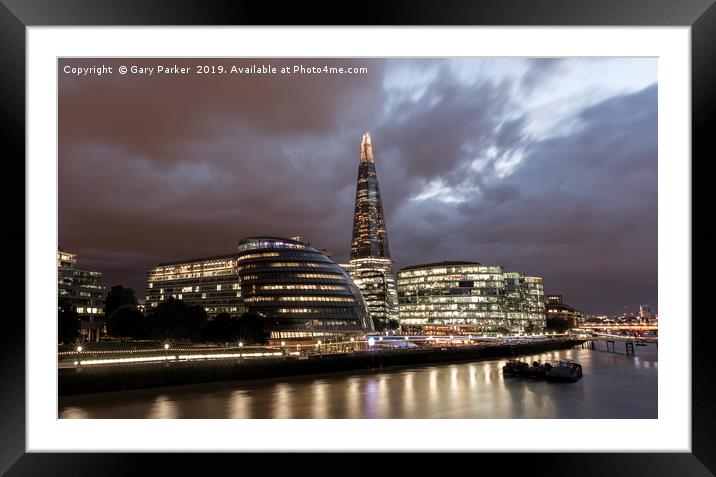 London Skyline, including the Shard, at night Framed Mounted Print by Gary Parker