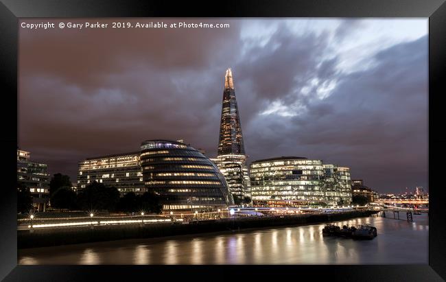London Skyline, including the Shard, at night Framed Print by Gary Parker