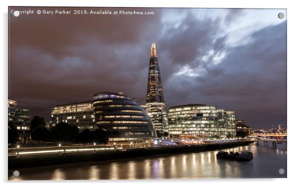 London Skyline, including the Shard, at night Acrylic by Gary Parker