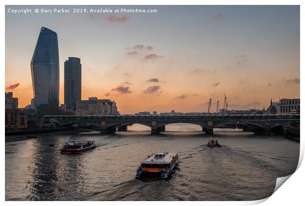 Sunset over the river Thames, London Print by Gary Parker