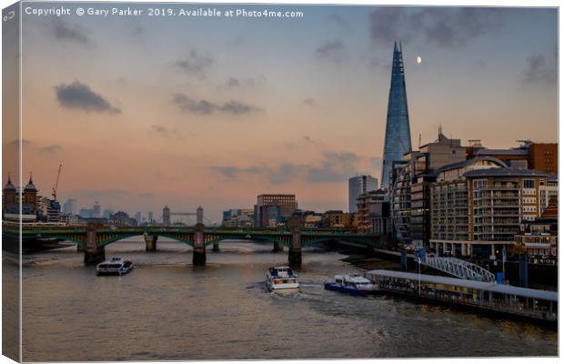 Sunset over the river Thames & the Shard, London. Canvas Print by Gary Parker
